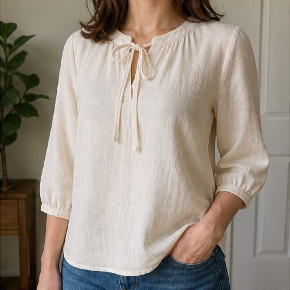 Cream V Neck Top - Picture 2 of 6